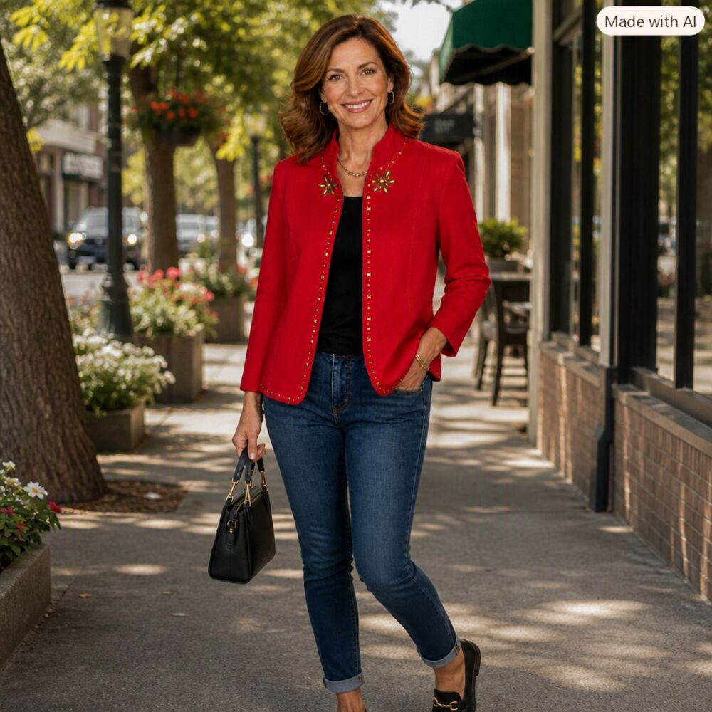 Alfred Dunner Red Blazer Jacket with Gold Studs – Size 8 – Dressy or Casual